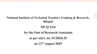 NITTTR BHOPAL RESEARCH ASSISTANT PAPER SOLVE 11/08/2025