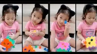 Tips cara main puzzle kubus bentuk algoritma, bola puzzle anak, Gazala 2 tahun 2 bulan