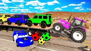 Flatbed Truck Mcqueen | Transportation with TruckPothole vs Car #01 BeamNG.Drive