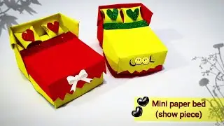 How to make Mini paper bed ( very easy showpiece) 💚🖤😊🥰✨