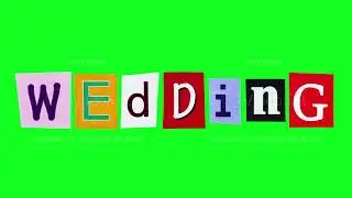 Wedding word in collage made of magazine cut letters filmed on green screen background