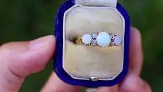 Victorian 18k gold, opal, and diamond half-hoop ring | Antique Victorian Jewelry