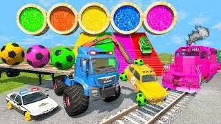 Flatbed Trailer McQueen Transportation with Truck - Cars vs Rails and Trains - BeamNG.drive