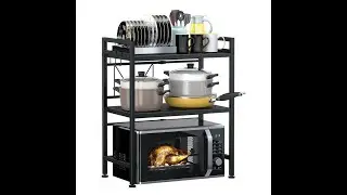 Maximize Your Kitchen Space with the 3-Tier Heavy Duty Adjustable Extendable Microwave Oven Rack!