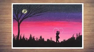 A Romantic Moonlight couple Painting: Acrylic painting #10 | How to paint romantic painting?