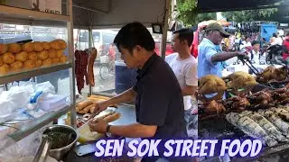 Interesting Cambodian street food at Khan SenSok Market/ Traditional Cambodian people..