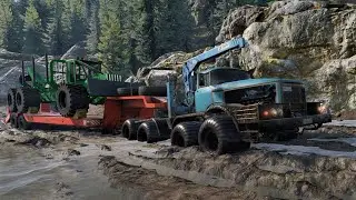 SnowRunner - NAMI 0127 6x6 Low Loader Trailer - Driving Offroad Transport Forwarder 6x6