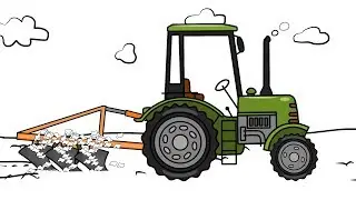 The Tractors Drawing - Plowing Field | Animation for kids - Cartoon Tractor for Kids