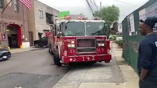 FDNY Engine 285 & Tower Ladder 142 spare responding to a manhole fire in a park.