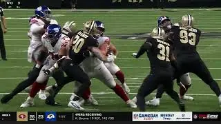 Cam Skattebo fumbles in the red zone and Jordan Howden recovers it for touchdown Giants vs Saints 