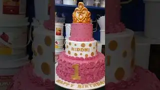 3 tier first birthday baby theme cake #theme cake #girl #princess #Crown cake #cake #pink theme cake