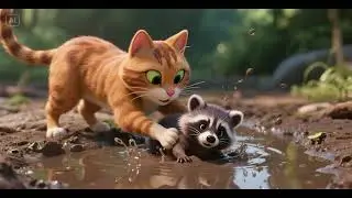 🐱🤎 Mama Cat and Kitten Save Baby Raccoon in the Mud Puddle 🦝💦 | Nursery Rhymes & Kids Songs