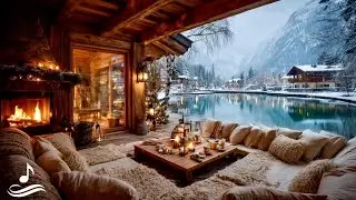 Cozy Winter Porch in the Mountains with Fireplace & Smooth Jazz