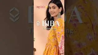 Biba Women Printed Gathered Waist A-Line Kurta with Solid Trousers