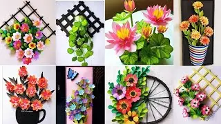 8 best paper flower wallhanging craft ideas|| wall decoration idea||diy craft||paper craft|wallmate
