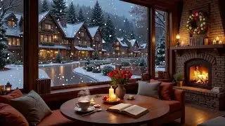 Deep Winter Night Jazz ❄️ Snowy Coffee Atmosphere & Cozy Fireplace Sounds for Studying and Focusing