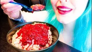 ASMR: Coconut Milk Rice Pudding with Raspberry Sauce ~ Relaxing Eating Sounds [No Talking|V] 😻