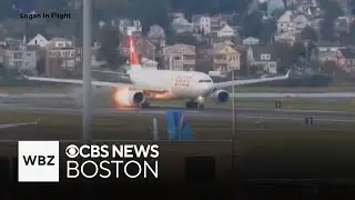 Video shows flames shoot out of airplane engine on Logan Airport runway