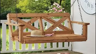 Backyard Discovery 55 Cedar Wood Farmhouse Outdoor Porch Swing Bench for Patio, Deck, Garden