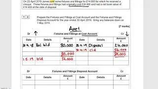 Accounting A level Paper 1 (2019) Question on disposals - Q13