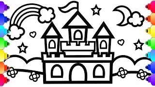 GLITTER Castle Drawing and Coloring  💗🏰💗Princess Castle Coloring Page Easy Step by Step