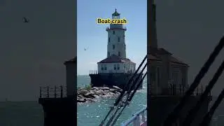 Boat missed a crash to a light house #boat #lighthouse #crash #lake #ride #Michigan #Chicago #tour