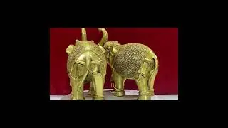 Pair of Brass Elephant Statues: Elegant & Lucky Home Decor | Symbol of Strength & Prosperity