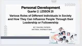 SHS PERSONAL DEVELOPMENT-Q2-LESSON20-Various Roles of Different Individuals in Society