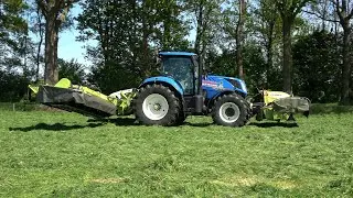 Gras maaien en schudden - New Holland T7.270 met Claas maaiers en Renault 75-12 met schudder (2025)
