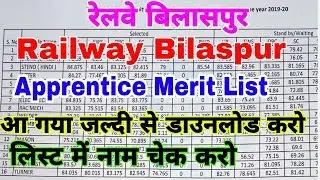 Railway Bilaspur Apprentice 2019 Merit List out download now