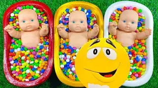 Full of 3 Rainbow BathTubs Candy with M&M's & Magic Slime Cutting Video