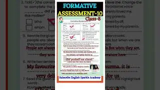 FORMATIVE ASSESSMENT-10 Class-8 2025-26 Lastest ll English Sparkle Academy Solution by Ashok sir ll