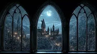 4K Hogwarts Castle at Night ~ Snowy Winter Window Ambience for Deep Sleep & Focus