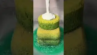 PT1: POUR 🍀 GREEN SPONGE TOWER SUDSY PASTE | ODDLY SATISFYING SPONGE SQUEEZING ASMR | CLEANTOK ASMR