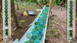 Marble Run Enjoyed in Nature ☆ ASMR Marble Rainbow Rolls in a Pipe Then Spins Back and forth.