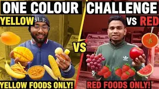 One color eating challenge😊yellow vs Red