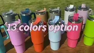 Custom Logo, Custom Name 40oz tumbler with handle travel mug double wall stainless steel thermal cup