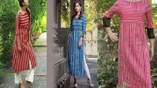 Strip Printed Kurta Designs ideas||Best Ever Kurti Designs college And Office Wear