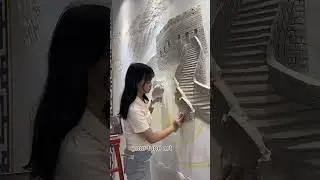 She&rsquo;s BUILDING the Great Wall&hellip; with a TROWEL?! 😱 #satisfyingart  #shorts