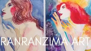 RanRanZima Art #27. Watercolor portrait. Одна дева, два художника.