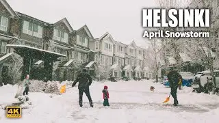 April Snowstorm in Helsinki ❄️ Snow Walk in Alppikyl&auml; District