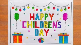Children's Day Drawing/ How to Draw Happy Children's Day Poster Easy Step by Step/ Bal Diwas Drawing