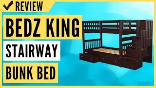 Bedz King Stairway Bunk Beds Twin over Twin with 3 Drawers in the Steps and 2 Under Bed Drawers