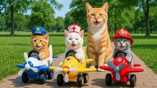 Mama Cat and Kitten Pretend to Be Doctor, Firefighter & Police! 👩&zwj;⚕️🚒👮 Heartwarming Role Play Time