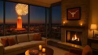 UT Austin Tower w/ Fireworks -- Penthouse View -- Calm Piano -- Study, Work, Sleep, Escape