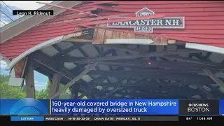 Historic covered bridge in New Hampshire heavily damaged by oversized truck