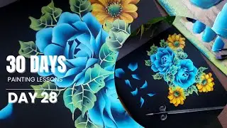 Paint With Me: Stunning Blue & Yellow Flower Bouquet | Acrylic Art | Day 28 Lesson
