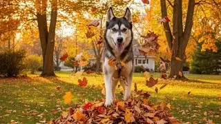 Fall garden cleanup, yard play with Loony the #husky