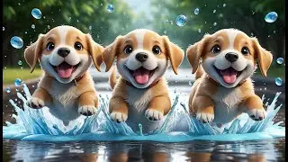 🐶 Three Happy Baby Puppies Splashing in Puddles 💦🎶 | Fun Rainy Day Song for Toddlers