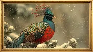 Festive Beauty Frame 4K TV Screensaver | Vibrant Bird on Snowy Pine Art | 2 Hours No Sound